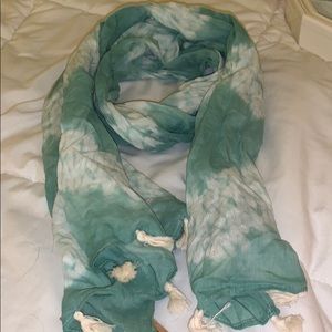 NWT teal and white handmade scarf with tassels